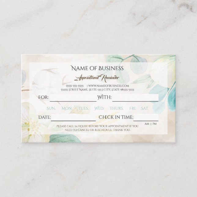 Romantische Cream Floral Erinnerung Terminkarte (Vorderseite)