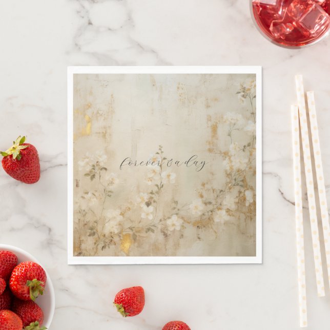Romantische Cream White Gold Floral Wedding Serviette (Beispiel)