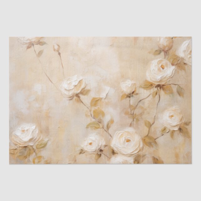 Romantische Cream White Roses Hochzeit Seidenpapier (Vorderseite)