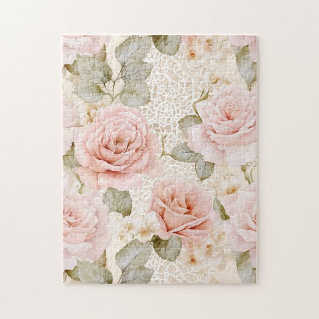 Romantische Creme Blush Pink Roses Floral (Vertikal)