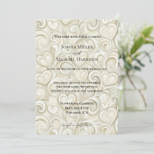 Romantische Creme-Herzen-Wirbel-Hochzeit Einladung