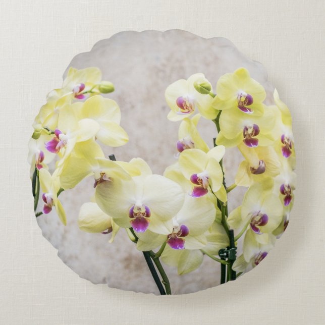 Romantische Creme & Lilac Orchids Rundes Kissen (Vorderseite)