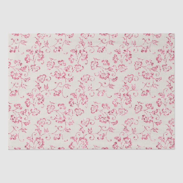 Romantische Creme Pink Glitzer Blumenzehen Seidenpapier (Vorderseite)
