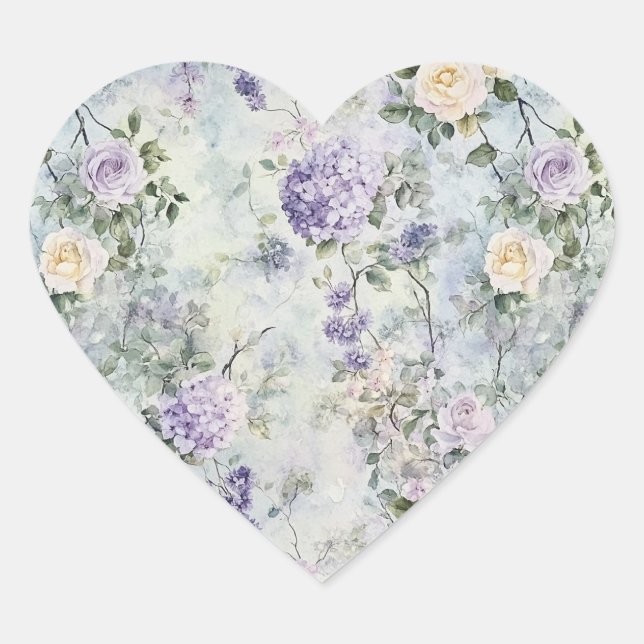 Romantische Creme Purple Blumen Hochzeit Herz-Aufkleber (Vorderseite)