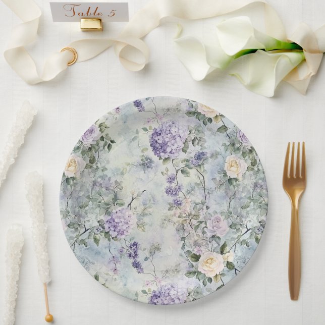 Romantische Creme Purple Blumen Hochzeit Pappteller (Hochzeit)
