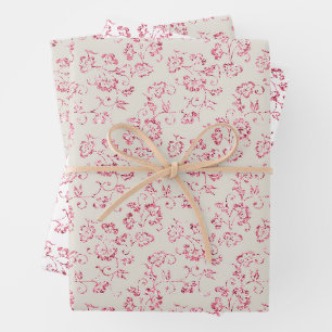 Romantische Creme-Rosa Glitter Blumenhochzeit Geschenkpapier Set