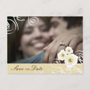 Romantische Creme Rose & Wirbel Foto Save the Date Ankündigungspostkarte