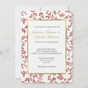 Romantische Creme Rote Blätter Hochzeit Einladung