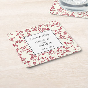 Romantische Creme rote Blätter Hochzeit Rechteckiger Pappuntersetzer