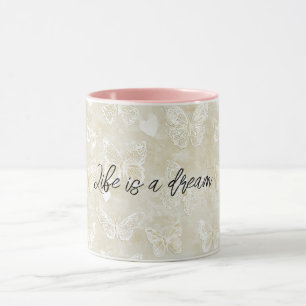 Romantische Creme Schmetterlinge Herzen Tasse
