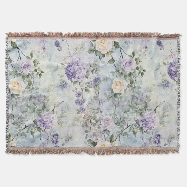 Romantische creme-violette Blumen Decke (Vorderseite)