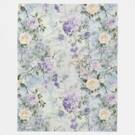 Romantische creme-violette Blumen Fleecedecke