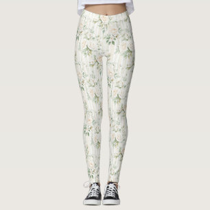 Romantische cremefarbene Floralstreifen Leggings