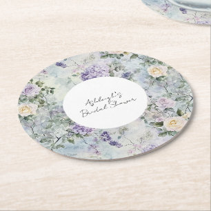Romantische cremefarbene lila Blumen Brautparty Runder Pappuntersetzer