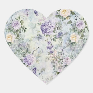 Romantische cremefarbene lila Blumen Hochzeit Herz-Aufkleber