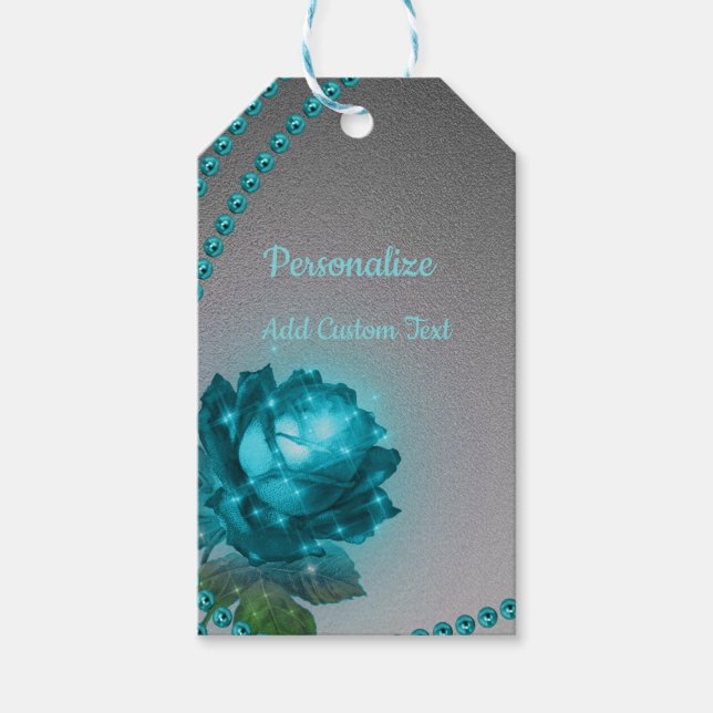 Romantische Crystal Blue Rose Pearls Chic Geschenkanhänger (Vorderseite)