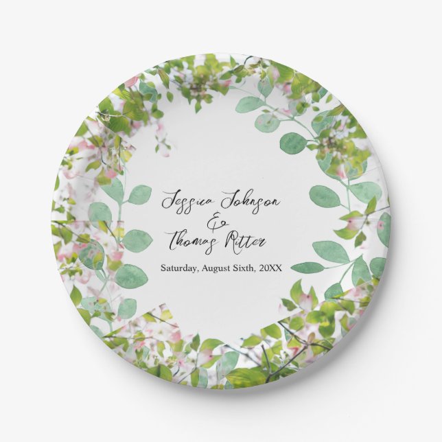 Romantische Custom Eukalyptus Summer Wedding Pappteller (Vorderseite)