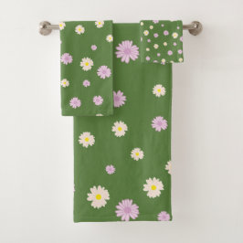 Romantische Daisies Ditsy Blumenmuster Pink Gelb Badhandtuch Set