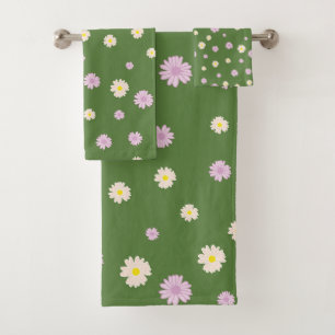 Romantische Daisies Ditsy Blumenmuster Pink Gelb Badhandtuch Set