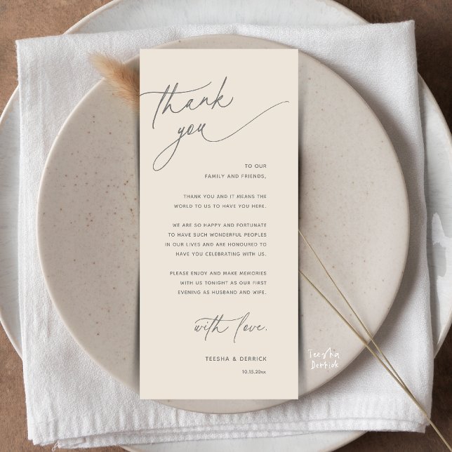 Romantische Dankeskarten für das Hochzeitsdinner Programm (Romantic Wedding Reception Dinner Thank You Card in Cream Grey)