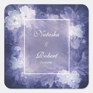 Romantische Deep Lavender Floral Wedding Quadratischer Aufkleber