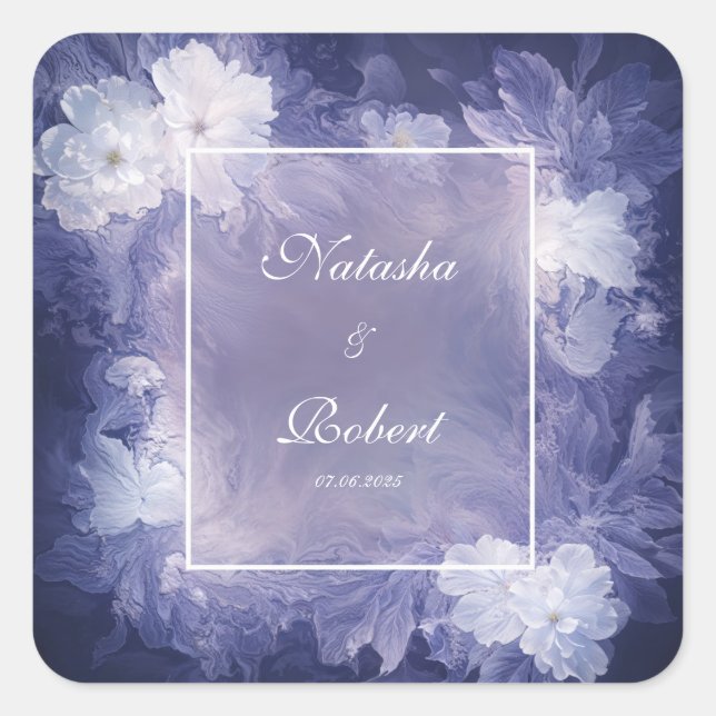 Romantische Deep Lavender Floral Wedding Quadratischer Aufkleber (Vorderseite)