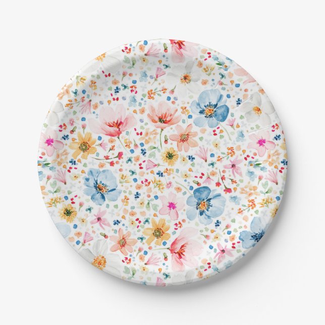 Romantische Delikatessen Blume Wasserfarbe Garten  Pappteller (Vorderseite)