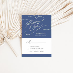Romantische Denim Blue Calligraphy Simple RSVP Karte