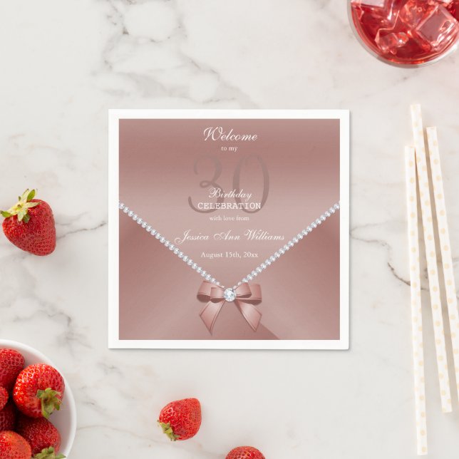 Romantische Diamanten & Rose Gold Bow 30. Geburtst Serviette (Beispiel)