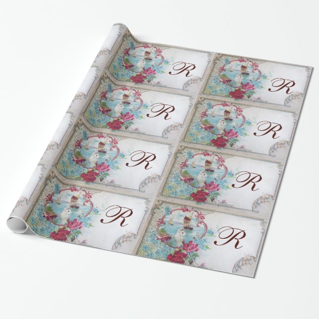 ROMANTISCHE DOVE,ELEGANTE WEISSE PINKEN WEDING FLO GESCHENKPAPIER (Ungerollt)