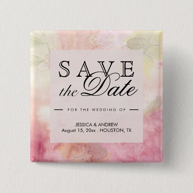 Romantische Dreamy Blossom Hochzeit retten Datum Button (Vorderseite)