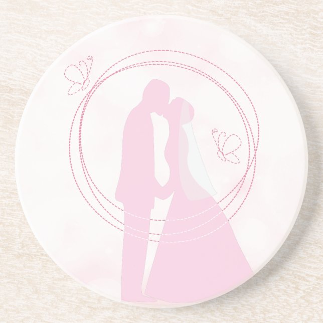 Romantische Dreamy Pink Wedding Couple Getränkeuntersetzer (Vorne)