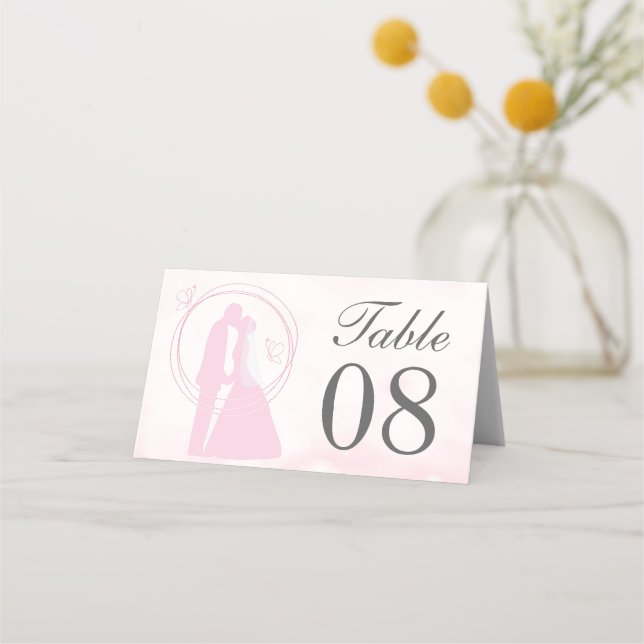 Romantische Dreamy Pink Wedding Couple Platzkarte (Vorderseite)