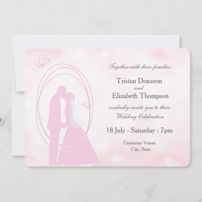 Romantische Dreamy Pink Wedding Couple Wedite Einl Einladung (Vorderseite)