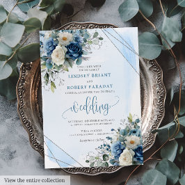 Romantische dunkelblaue Silberne Rose Hochzeitsfei Einladung