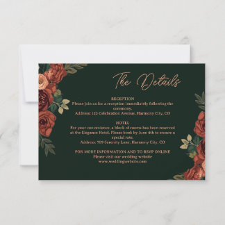 Romantische dunkelgrüne Blumen-Details Beilagekart RSVP Karte