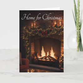 Romantische Dunkelholz-Kamin Weihnachtskarte Feiertagskarte