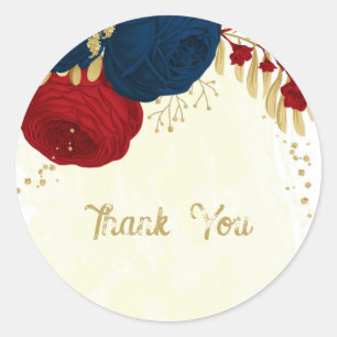 Romantische dunkelrote und marineblaue Blumen Gold Runder Aufkleber
