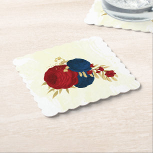 Romantische dunkelrote und marineblaue Blumen Gold Untersetzer