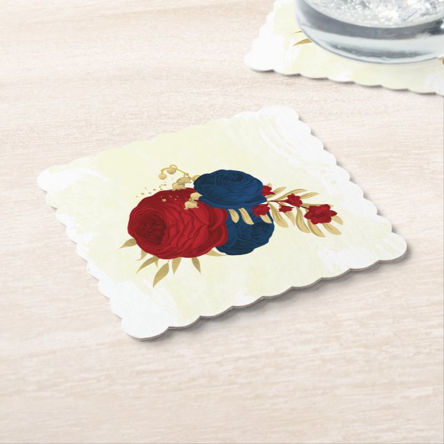 Romantische dunkelrote und marineblaue Blumen Gold Untersetzer (angewinkelt)