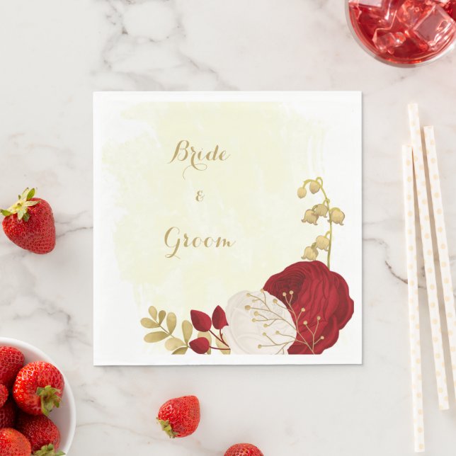 Romantische dunkelrote und weiße Blume Gold Serviette (Beispiel)