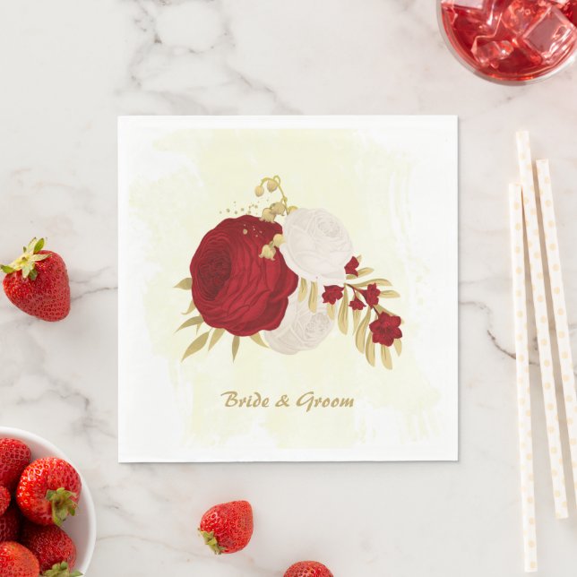 Romantische dunkelrote und weiße Blume Gold Serviette (Beispiel)
