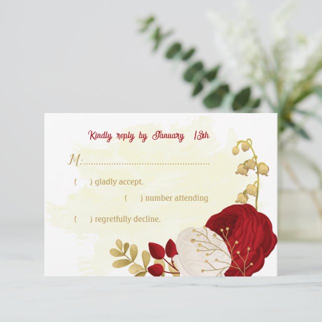 Romantische dunkelrote und weiße Blume RSVP Karte (Stehend Vorderseite)