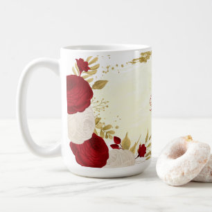 Romantische dunkelrote und weiße Blumen Hochzeit Kaffeetasse