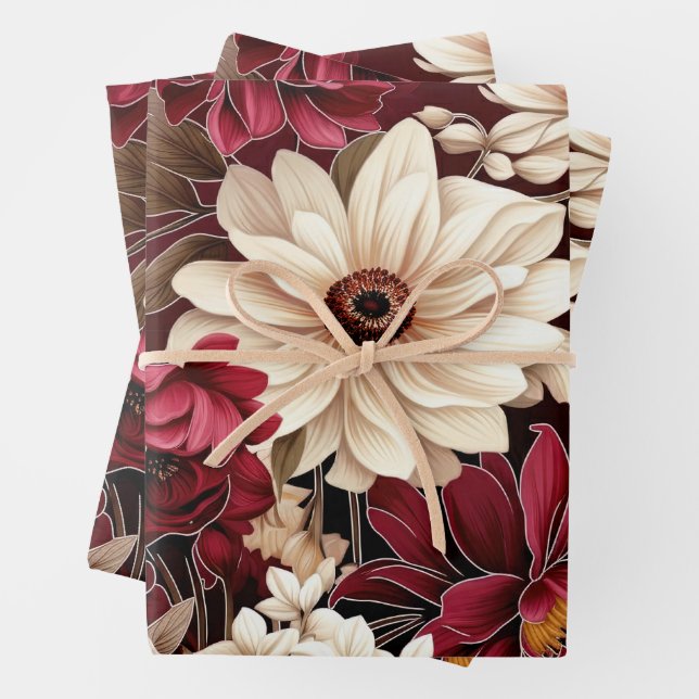 Romantische dunkle Flora für den Herbst Geschenkpapier Set (Beispiel)