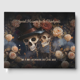 Romantische dunkle Flora Kissing Skulls Gothic Wed Gästebuch