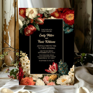 Romantische düstere florale schwarze Hochzeit Einladung