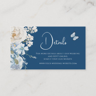 Romantische Dusty Blue Floral Details Hochzeit Visitenkarte