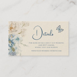 Romantische Dusty Blue Floral Details Hochzeit Visitenkarte