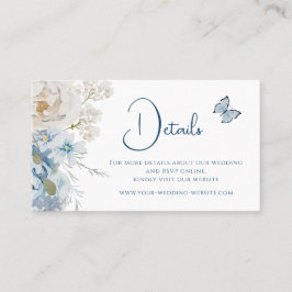 Romantische Dusty Blue Floral Details Hochzeit Visitenkarte